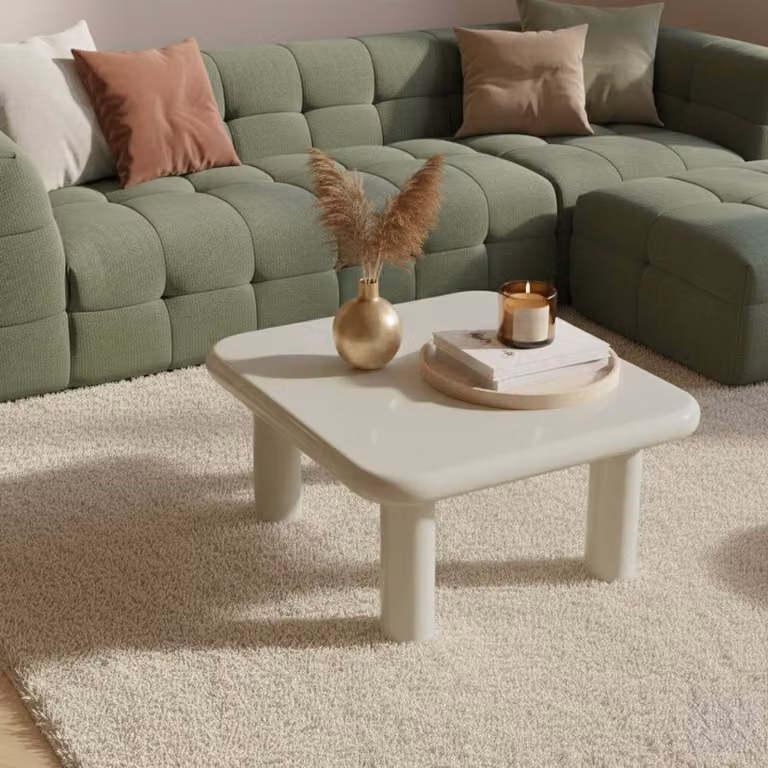 Tavolino quadrato da 75 cm in MDF laccato avorio - Oviala Luma