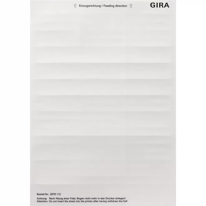 Gira 2876112 Fogli per etichette 11,7x66,3 mm Accessori Bianco puro