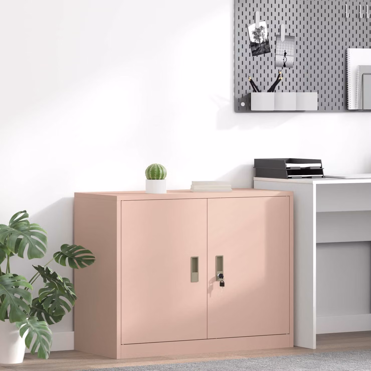 Armadio vidaXL in metallo rosa opaco con ante a battente e serratura L 90 x P 40 x H 70 cm