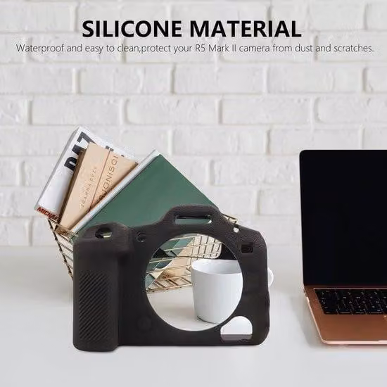 Custodia protettiva in silicone per fotocamera, nera, ultrasottile e leggera, per Canon EOS R5 Mark II.