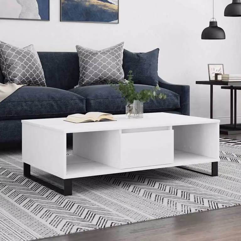 vidaXL Tavolino da Salotto Moderno Bianco in Legno e Metallo L: 104 cm, P: 60 cm, H: 35 cm