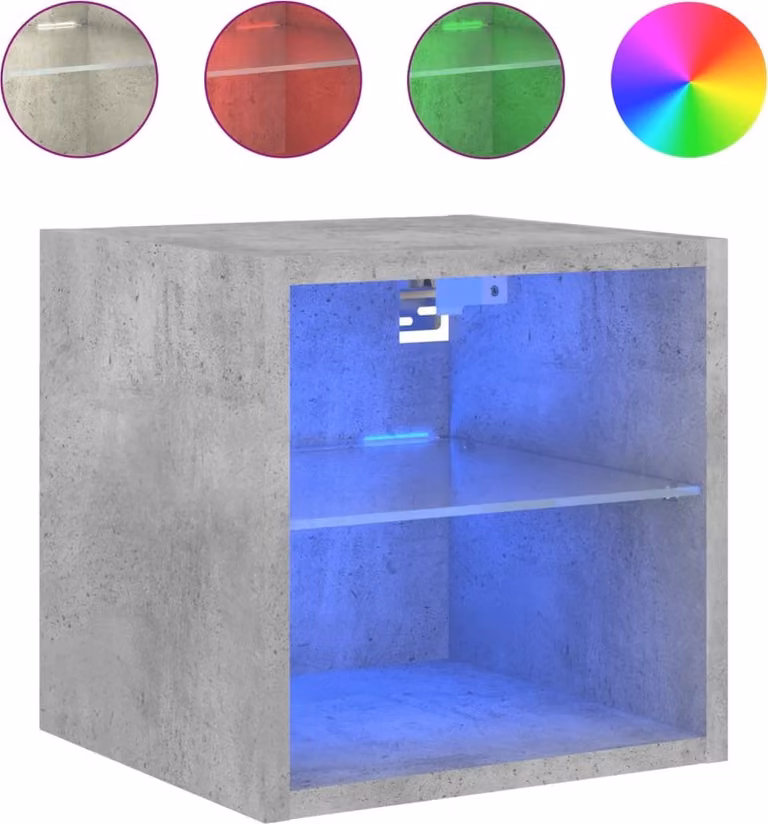 Mobile TV a Parete con Luci LED Grigio Cemento 30x28,5x30 cm
