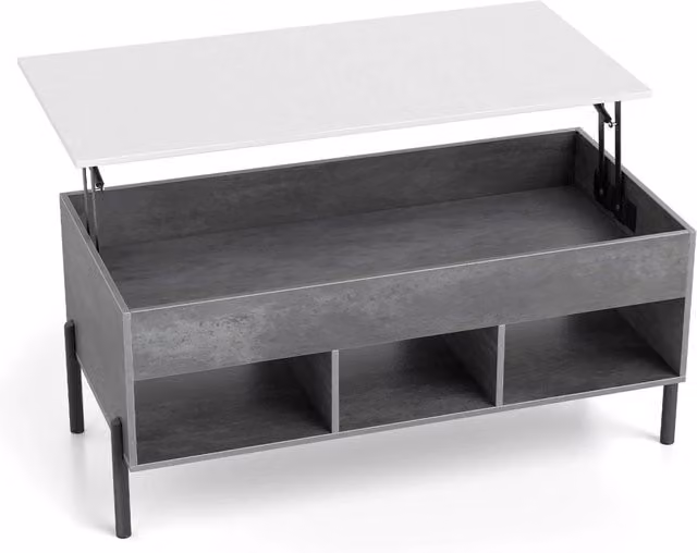 Tavolino da salotto sollevabile con scomparti e gambe in metallo, Tavolino funzionale per soggiorno, camera o ufficio, L: 100 cm, P: 50 cm, H: 45-59,5 cm, Grigio – 1