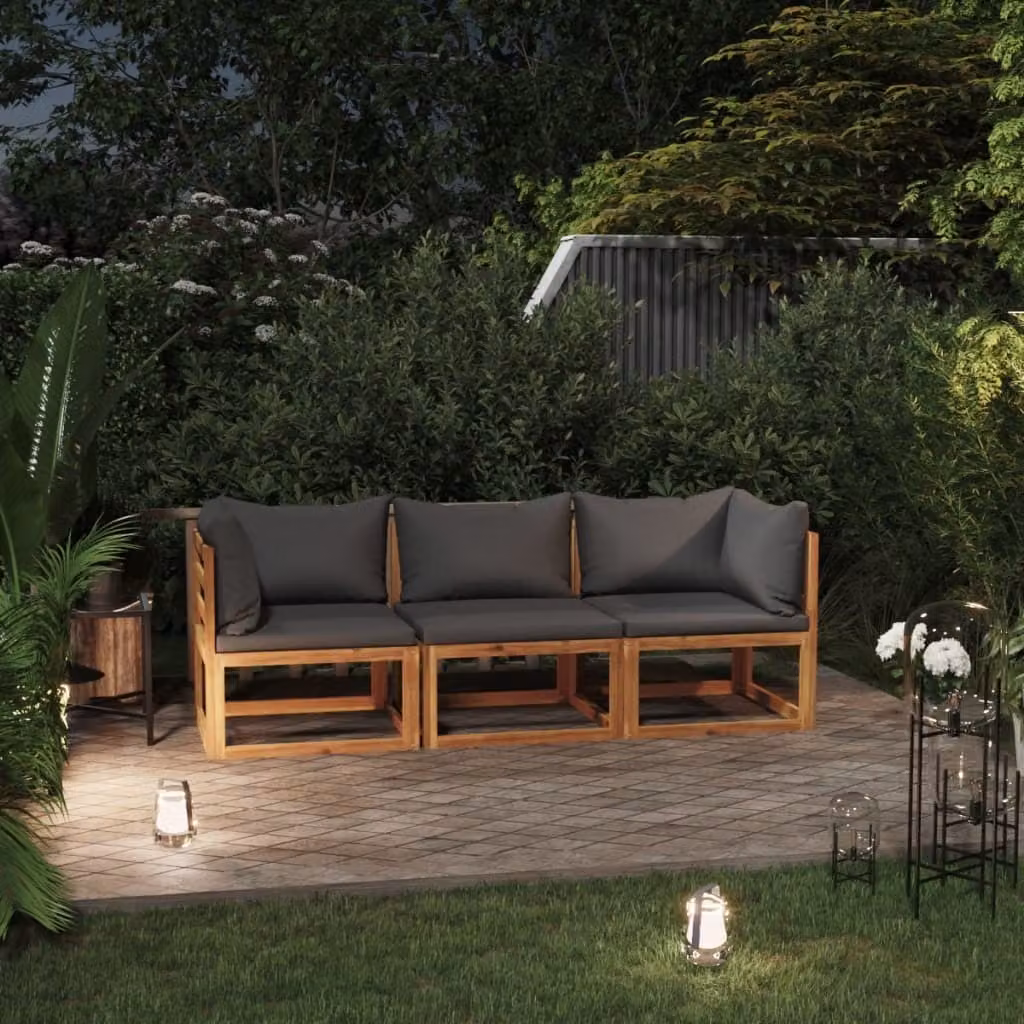 Maison Exclusive - Divano da giardino a tre posti con cuscini, in legno massello di acacia