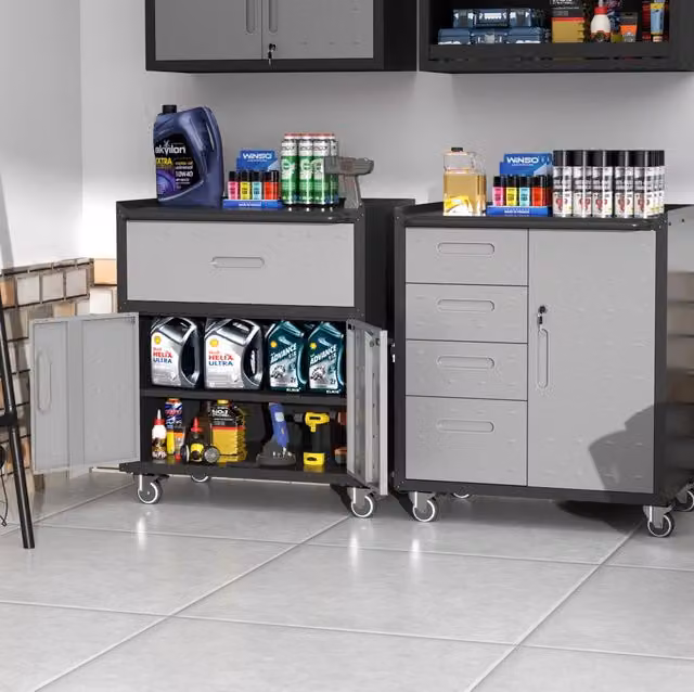 Armadio portautensili in metallo 75x42x88 cm nero, 4 cassetti, per garage stabile –