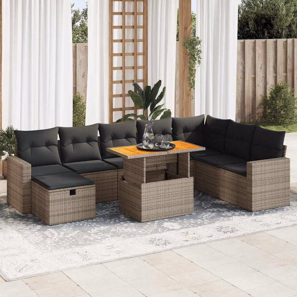 Maison Exclusive - Set da giardino 9 pezzi con cuscini Grigio Polyrattan Acacia