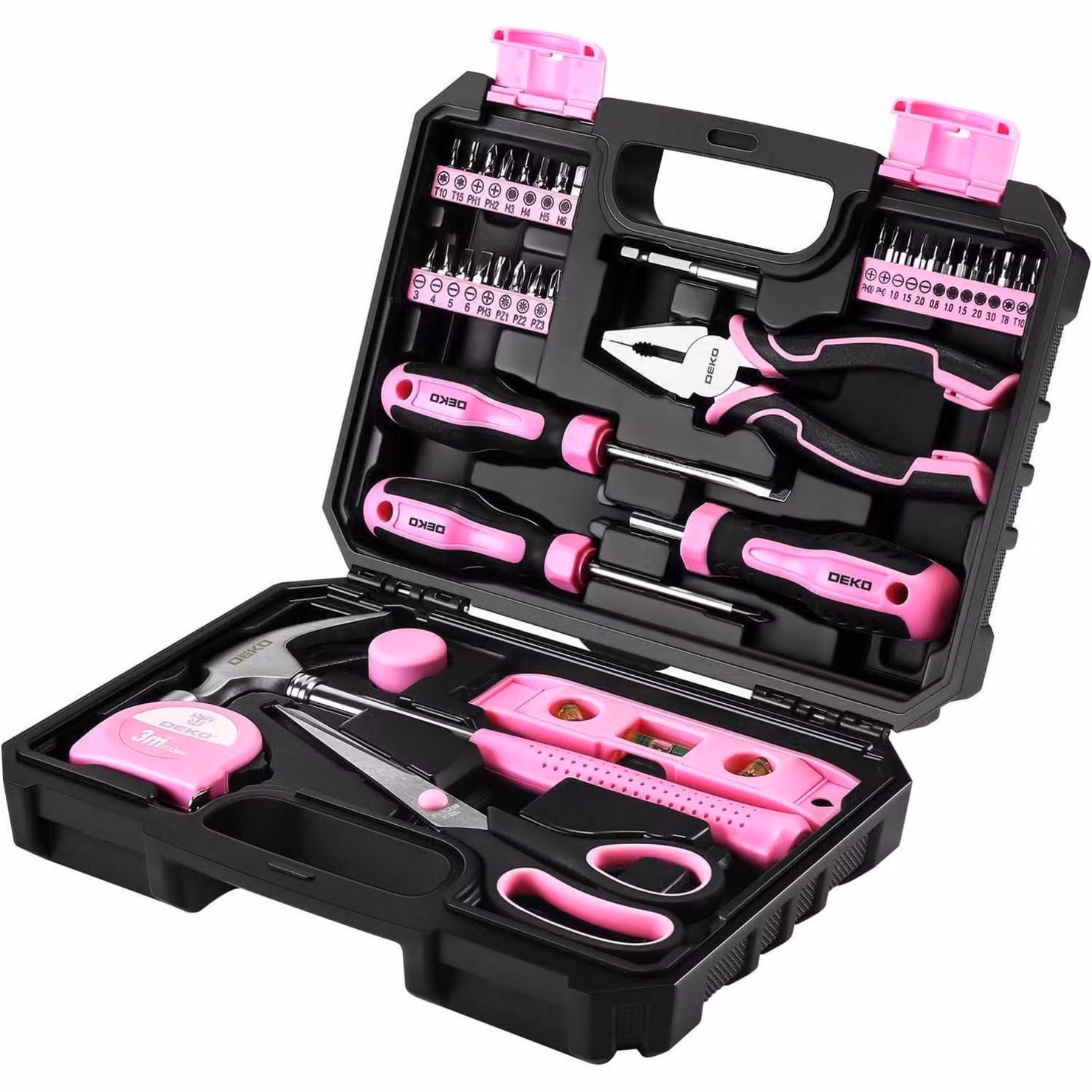 Kit di attrezzi completo, 42 pezzi, universale, per uso domestico, officina e fai-da-te, colore rosa
