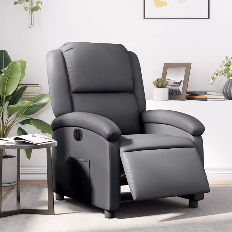 Poltrona Reclinabile Elettrica vidaXL Grigia in Similpelle con Braccioli e Struttura in Legno e Metallo