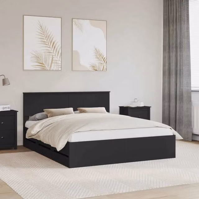Struttura del letto-Giroletto Nero 160 x 200 cm Legno Ingegnerizzato 352614
