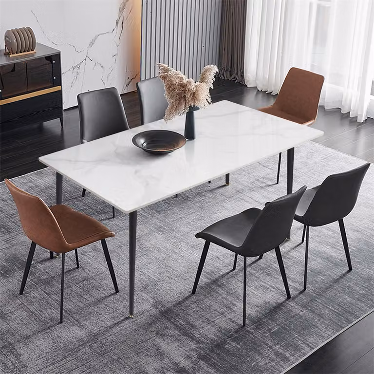 WISFOR tavolo da pranzo in marmo, tavolo da cucina, tavolo da sala da pranzo per 4-6 persone, tavolo rettangolare da 120 cm con gambe in metallo antiscivolo, Bentley White