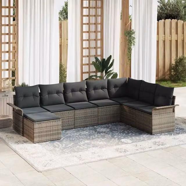 Set Divano da Giardino 8 pz Grigio Poly Rattan 3354148