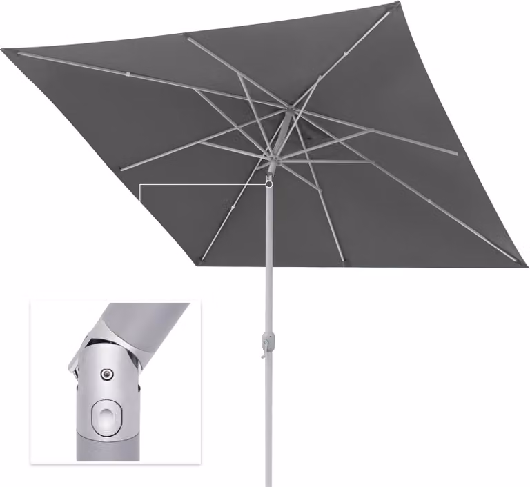 Ombrellone quadrato 3x3 metri, grigio, per giardino o balcone, pieghevole con manovella, protezione UV, struttura argentata, marca paramondo interpara