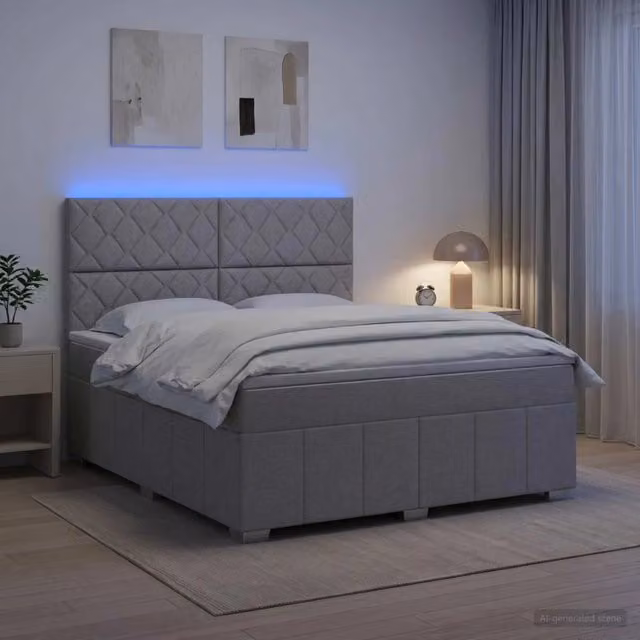 Letto Box Spring vidaXL con Materasso a Molle Pocket e Illuminazione LED, Grigio e Bianco, L/P: 140 x 200 cm