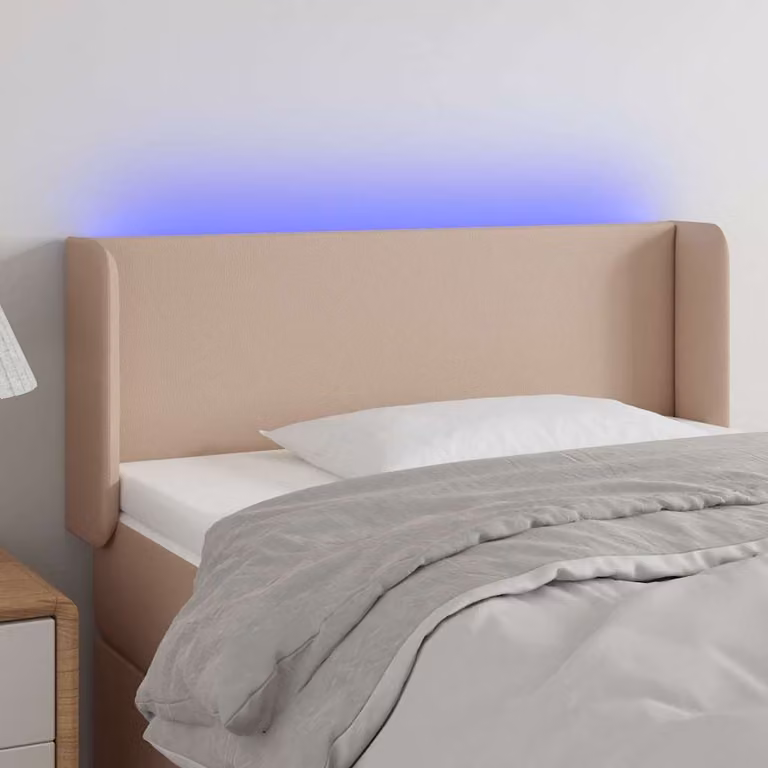 Testiera per letto vidaXL in similpelle beige con illuminazione LED e porta di ricarica USB, L 103 x P 16 x H 78/88 cm