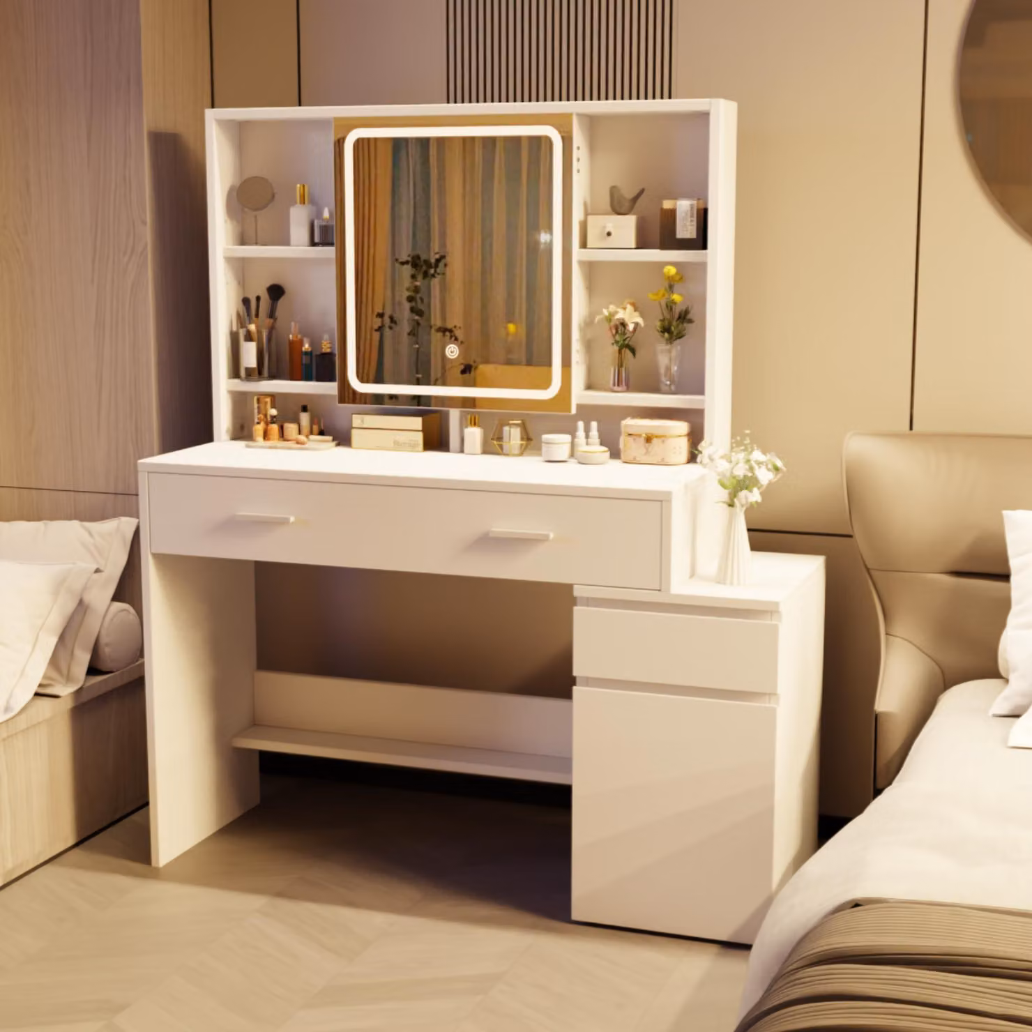 Tavolino da trucco JUMMICO con illuminazione a LED, luminosità e temperatura del colore regolabili
