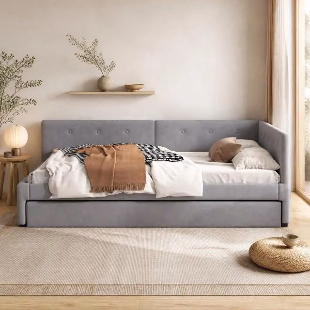 Letto estraibile REDOM in velluto grigio con struttura imbottita L/P/H: 200 x 90 x 35 cm