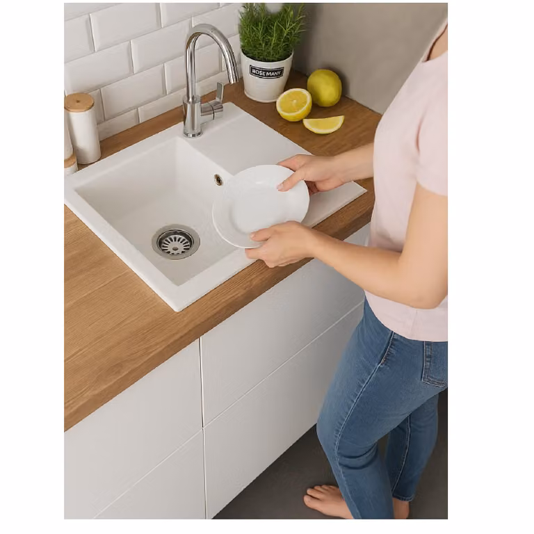 Lavello QLS con scolapiatti LUNA 59x44 cm reversibile incl. sifone bianco 11337