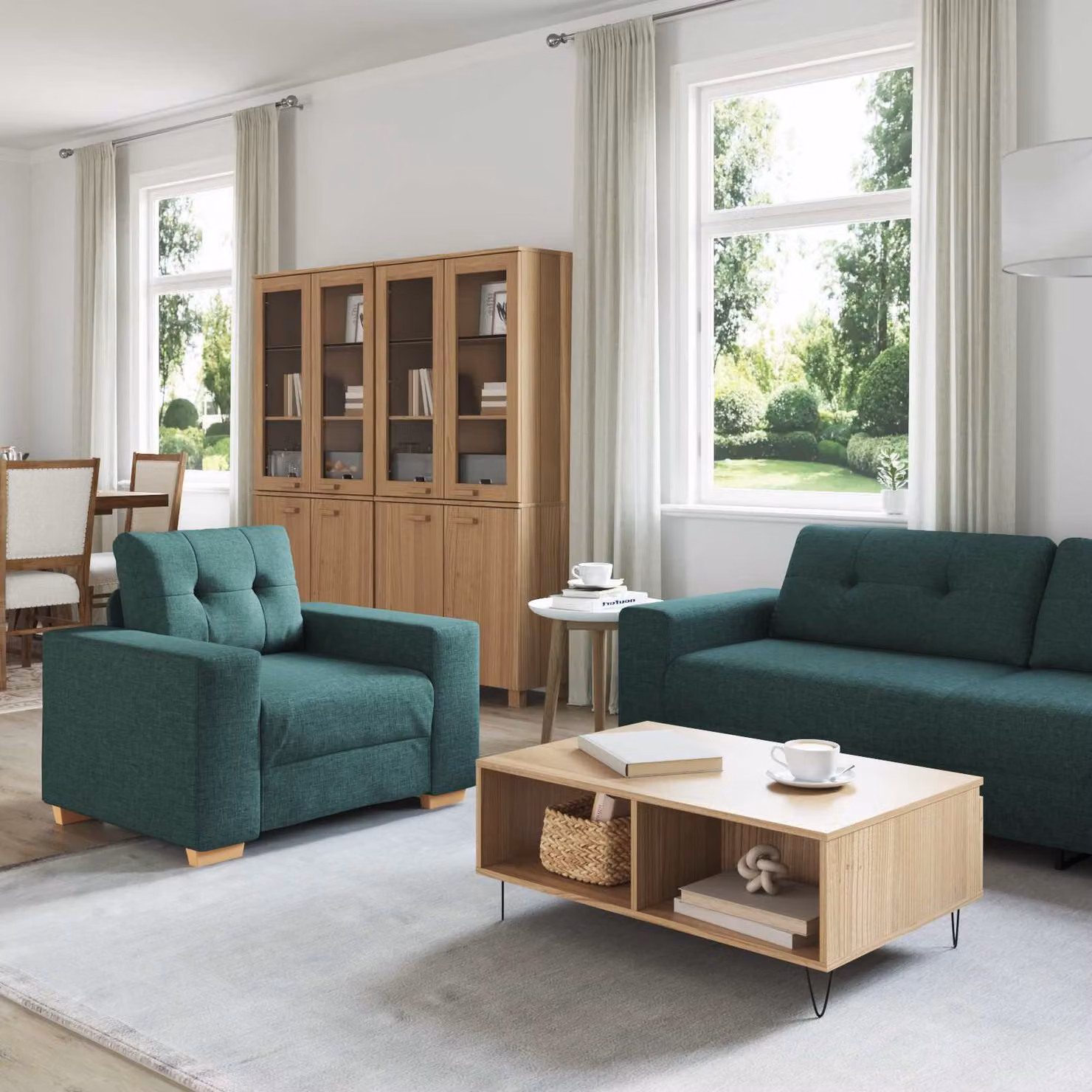 Set di divani vidaXL da 3 pezzi in tessuto verde moderno per soggiorno