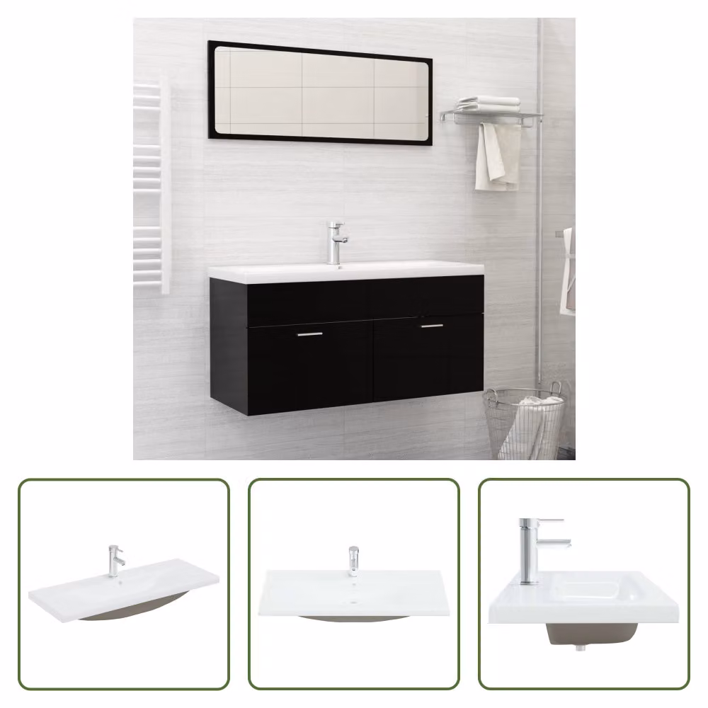 The Living Store Lavabo da incasso con rubinetto 101x39x18 cm in Vetroceramica bianca