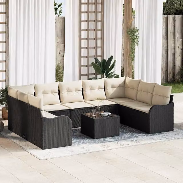 Set Divano da Giardino 10 pz Nero polyrattan 3345867