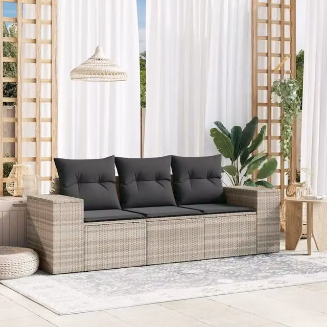 Set Divano da Giardino 3pz con Cuscini-Sofa da Giardino-Divanetto da esterno Grigio Chiaro Polyrattan 961981