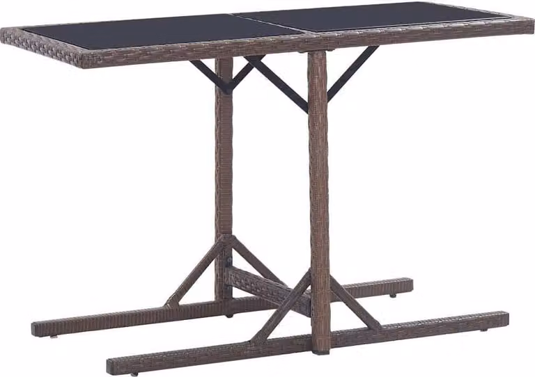 Tavolo da giardino marrone 110×53×72 cm in vetro e poly rattan