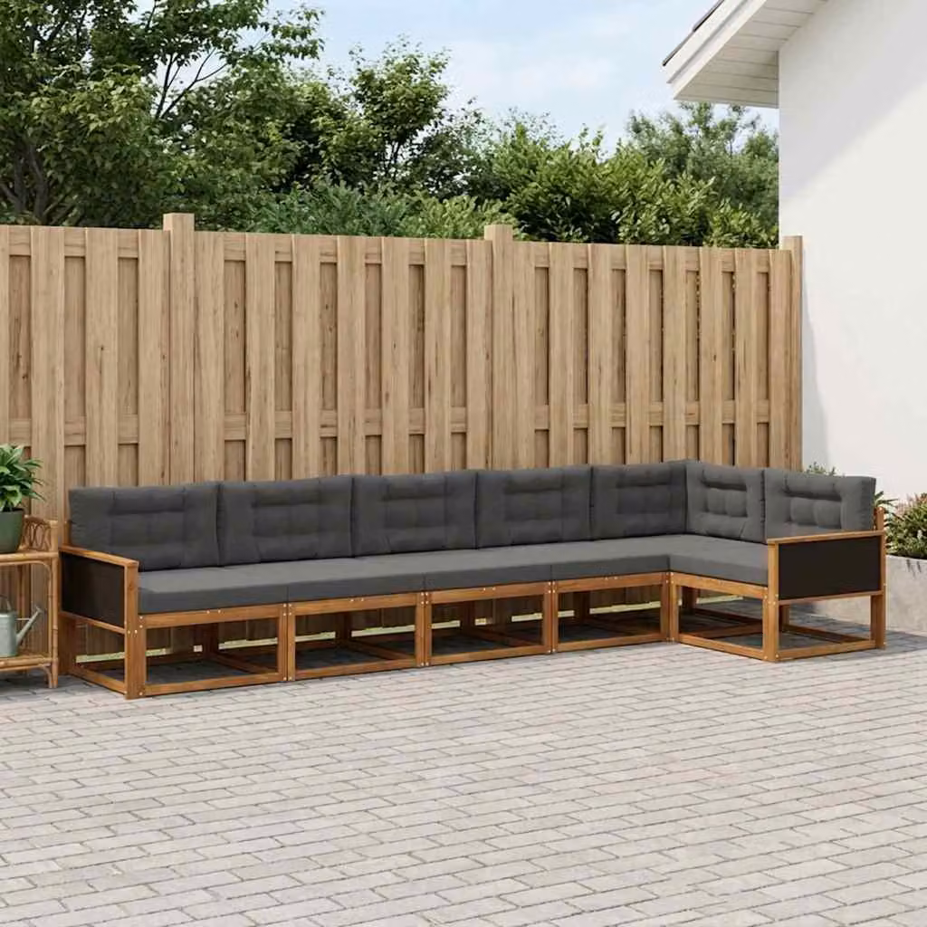 Set di divani da esterno vidaXL in legno di acacia con cuscini, 6 pezzi, Beige, Antracite e Marrone