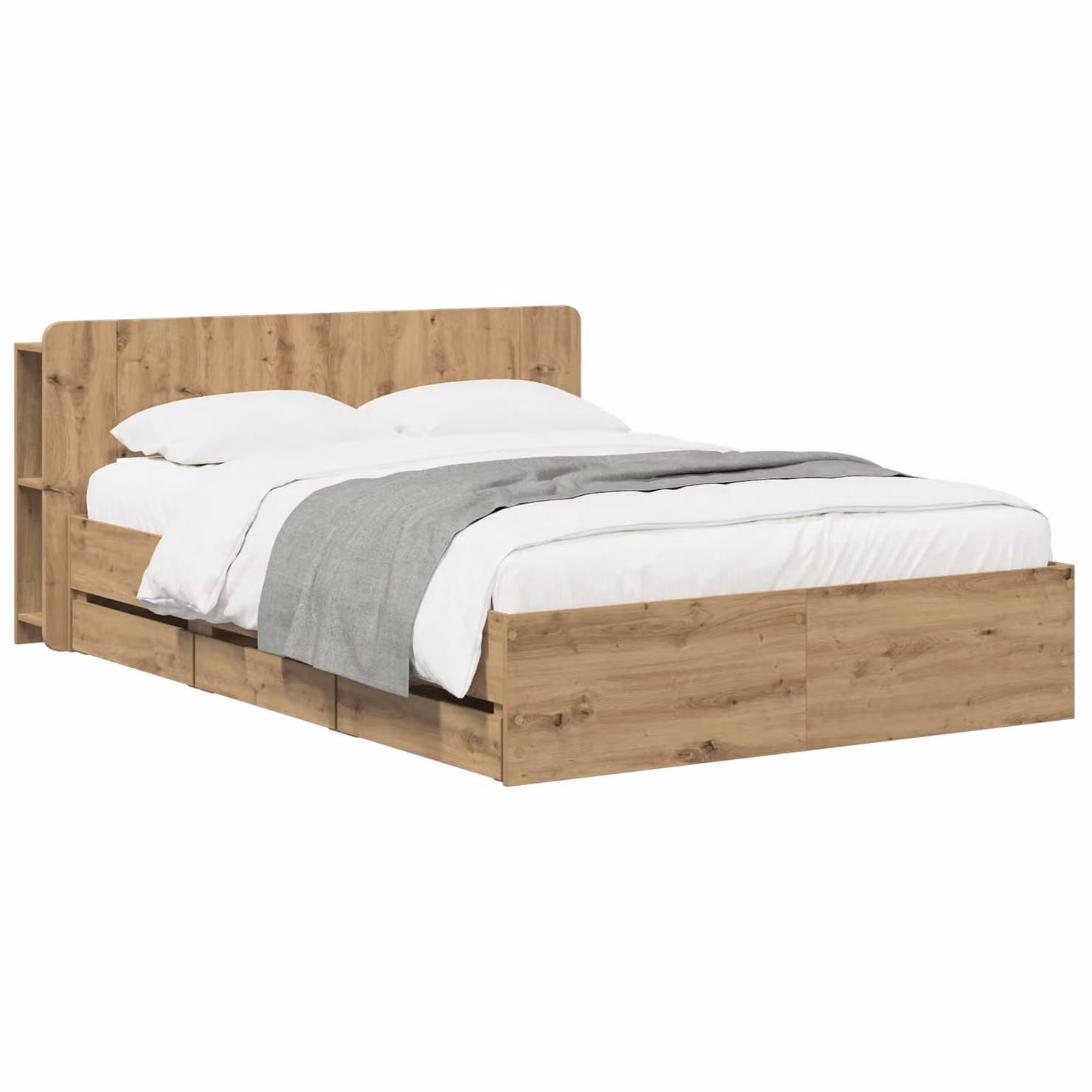 Letto con contenitore e cassetti vidaXL in legno marrone, L/P/H: 200 x 140 x 80 cm, con testata e ripiani laterali
