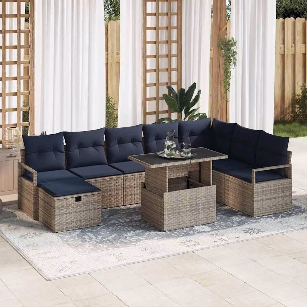 Maison Exclusive - Set da giardino composto da 9 pezzi, divano in rattan sintetico