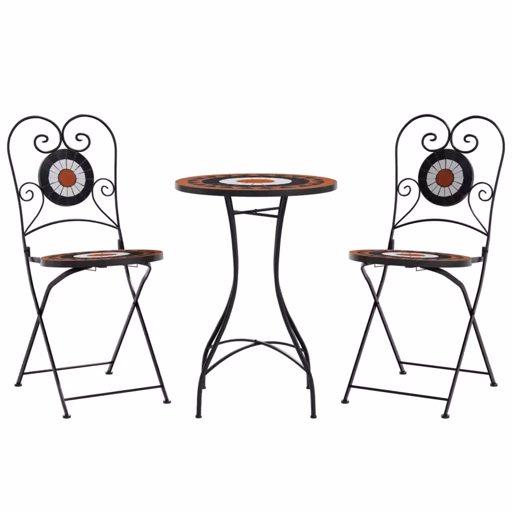 Set da Bistrot vidaXL in Acciaio Verniciato e Ceramica con Mosaico Geometrico, Colori Terracotta, Bianco e Arancione – 2