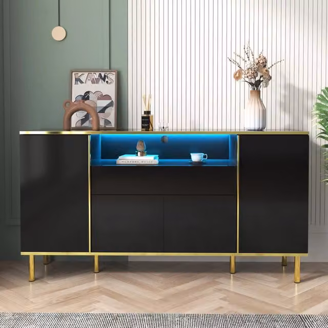 Credenza Moderna ¨C Xylo ¨C Nero Lucido, 1 Cassetto, 150x40x80 cm