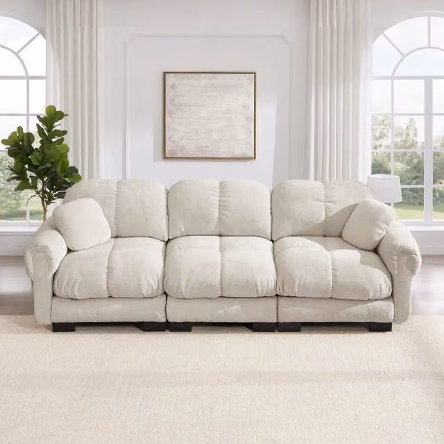 Divano angolare moderno MIVRAY in tessuto beige con seduta imbottita in schiuma per il tuo soggiorno L/P/H: 260 x 90 x 86 cm