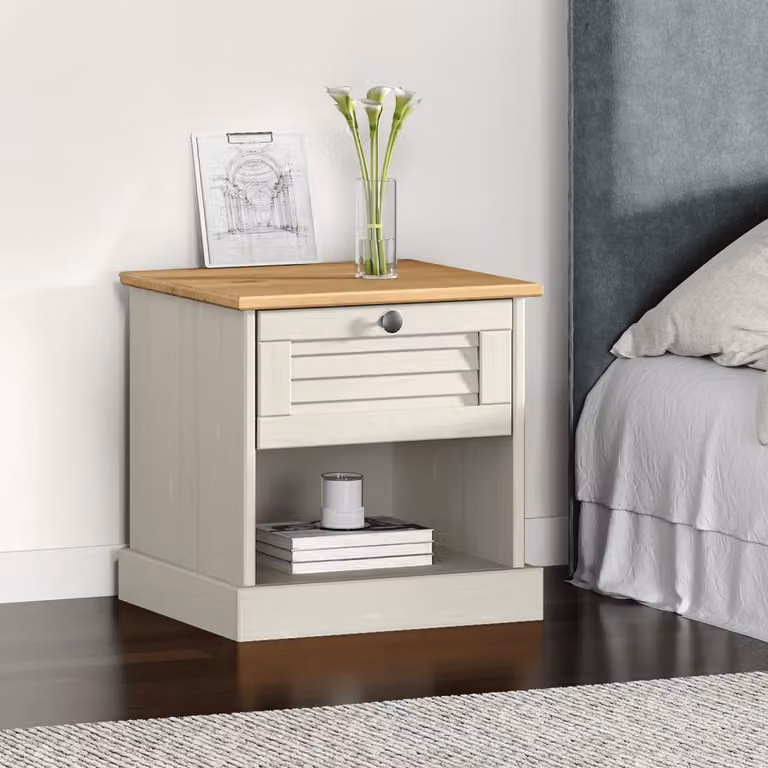 Comodino VIGO vidaXL in legno massello di pino bianco L/P/H: 42 x 35 x 42 cm