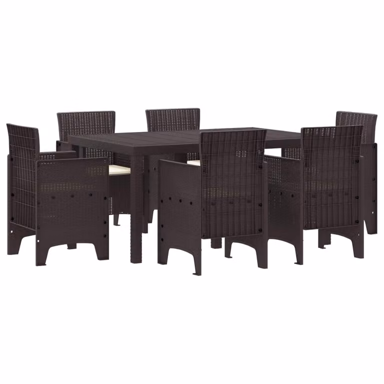 vidaXL Set da Pranzo per Giardino 7 pz Marrone Rattan Polt