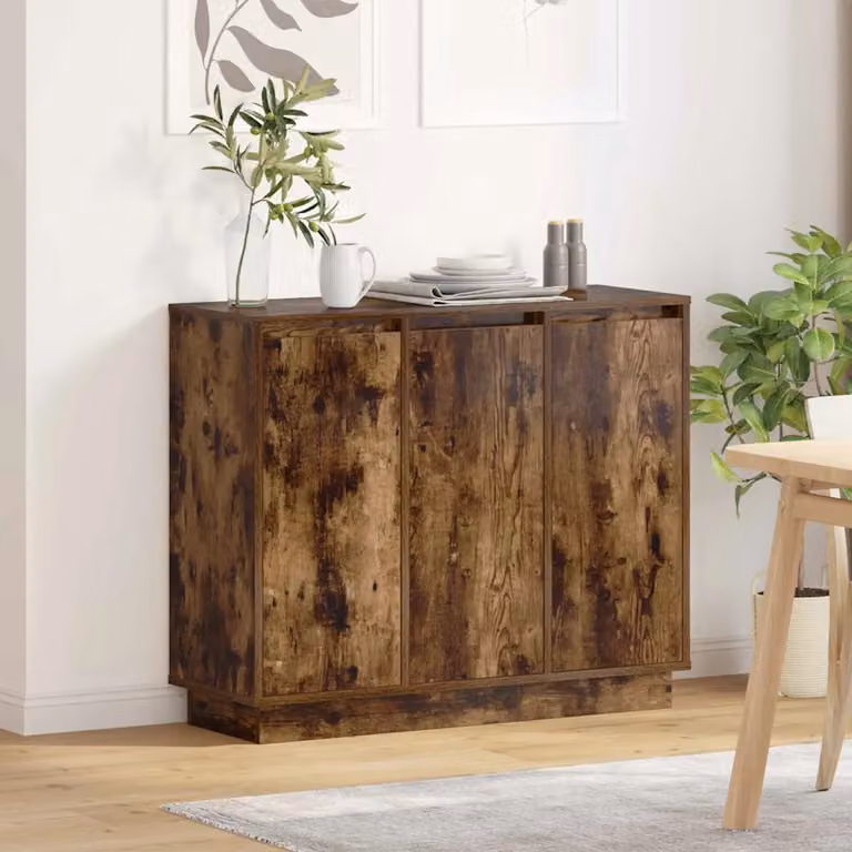 Madia moderna vidaXL con illuminazione LED in rovere fumé e legno ingegnerizzato, L 90 x P 32 x H 75 cm