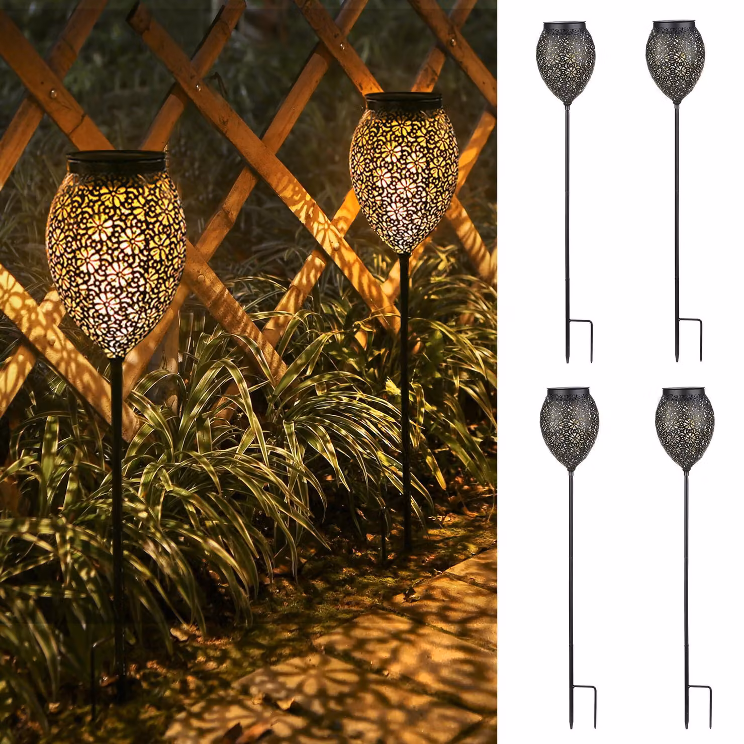 Set di 4 lampade solari, grado di protezione IP65, impermeabili, per uso esterno, colore rame