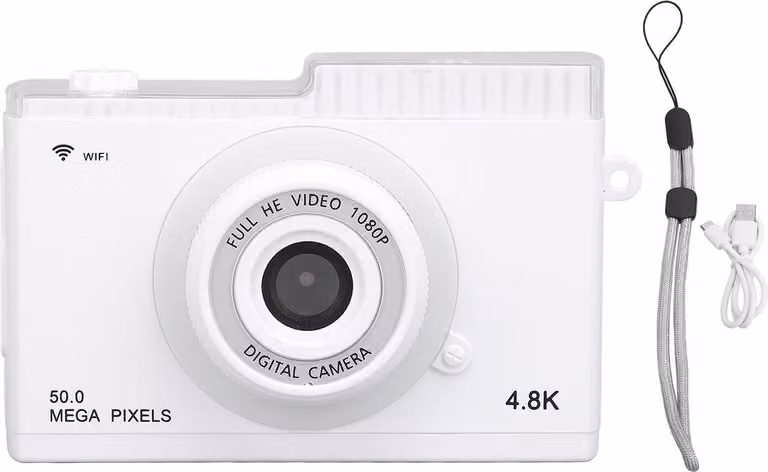 Fotocamera digitale 48M 1080P 8x Zoom Supporto trasmissione fedeltà wireless Retrò compatto con riproduzione MP3 Telaio filtro Bianco
