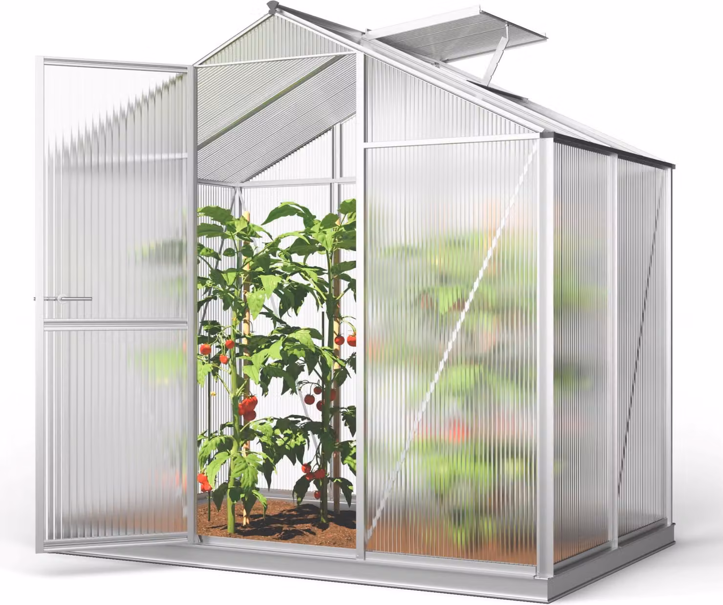 Serra GFP ECO 2 telaio in alluminio 192 x 131 cm, lastre a doppia parete di 8 mm, con apri-finestra automatico e telaio di fondazione