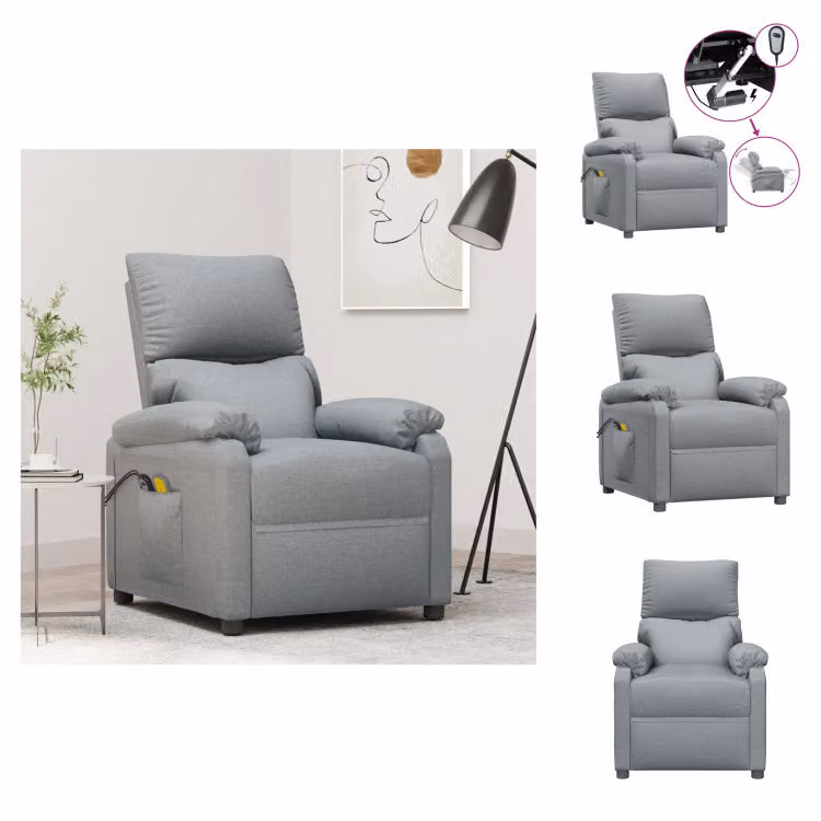 vidaXL Sedia da massaggio elettrica in tessuto grigio chiaro - Sedia da massaggio