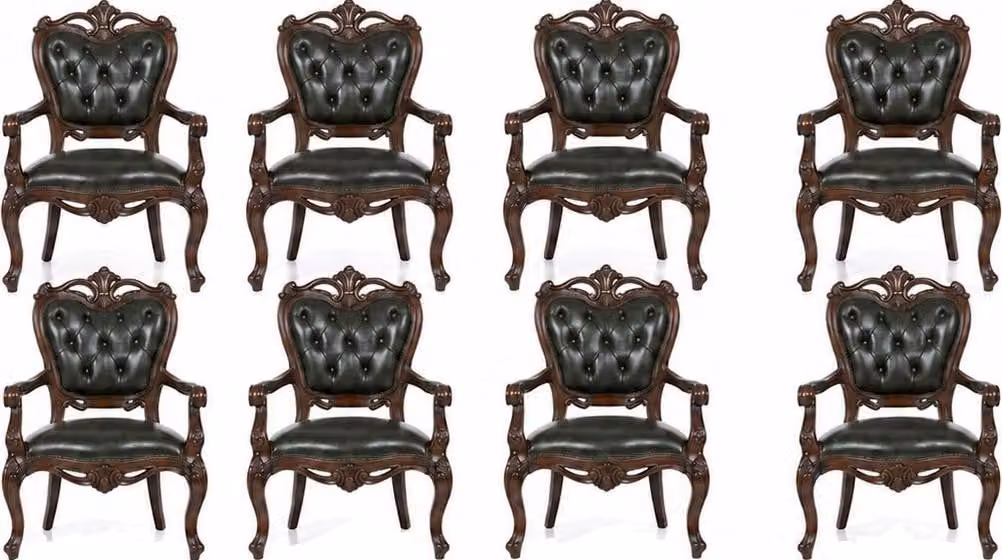 Poltrone Chesterfield classiche, design, verdi, in pelle, per la sala da pranzo
