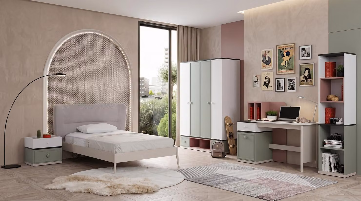Letto, armadio, comodini, scrivania: arredamento elegante e moderno per una camera da letto giovanile