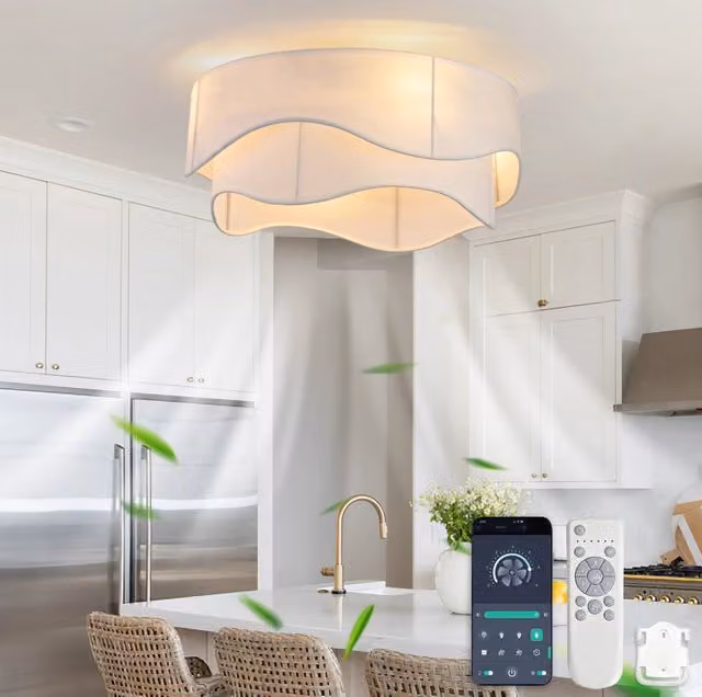 Ventilatore da soffitto con luce 50x50x24 cm in ABS e tessuto bianco –