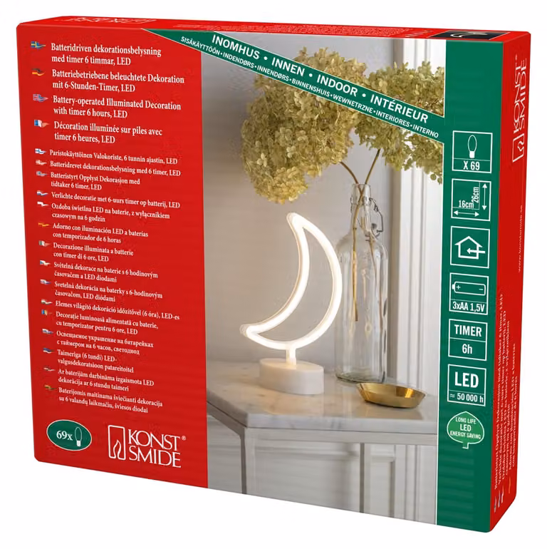 Silhouette lunare luminosa a LED, con 69 LED bianco caldo, timer integrato e alimentazione a batteria