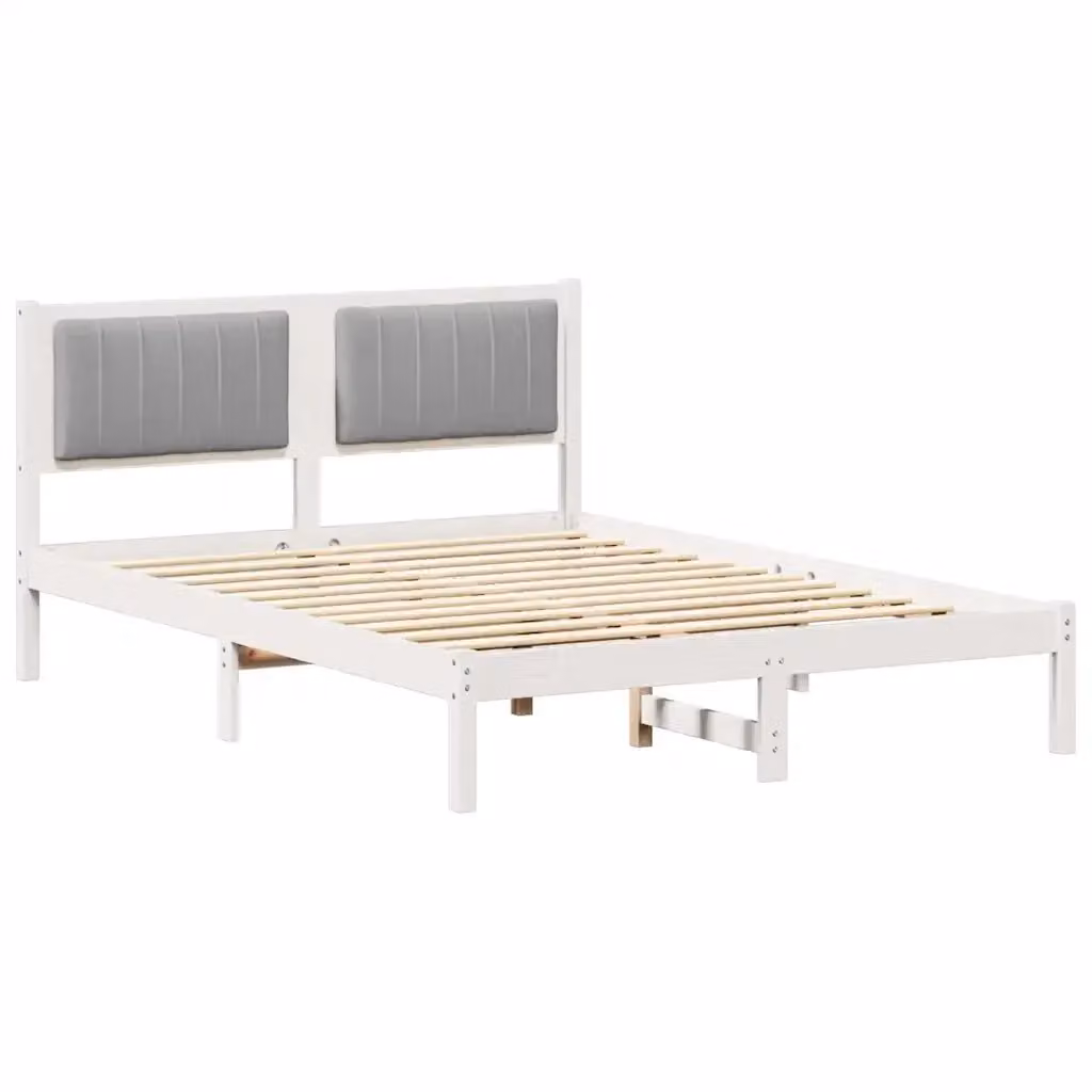 Letto con Testiera Rivestita vidaXL in Legno di Pino e Tessuto Grigio L/P: 120 x 200 cm – 2
