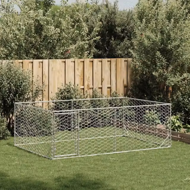 Cuccia per cani da esterno con porta in acciaio zincato color argento L/P/H: 3 x 2 x 1 m CFW9902715