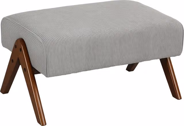 Poggiapiedi Imbottito Xylo in Tessuto Grigio e Legno L: 69 cm, P: 47 cm, H: 36 cm