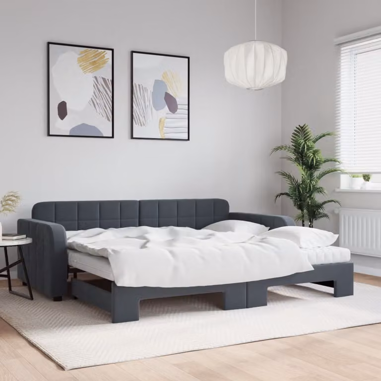 Divano Letto Estraibile vidaXL in Velluto Grigio con Cassetto per Materasso 90x200 cm