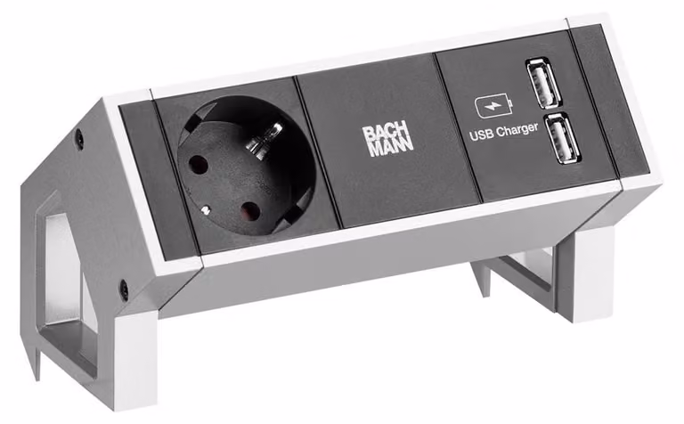 BACHMANN DESK2 1x contatto di terra 1x caricatore USB Inox