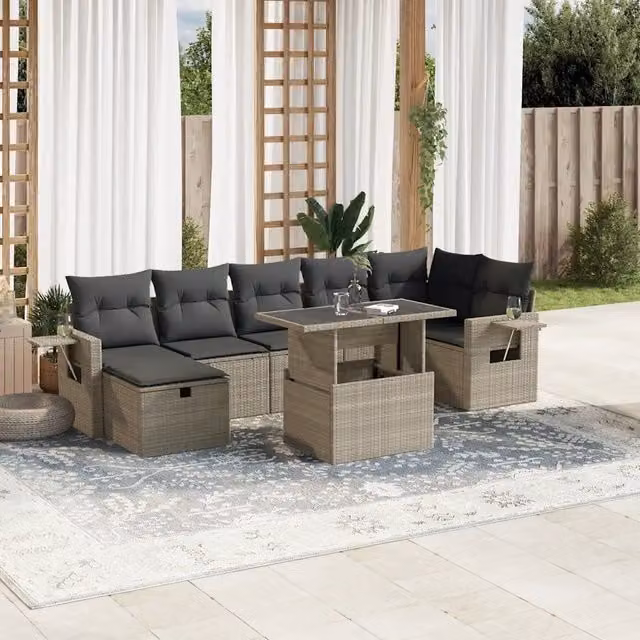 Set Divano da Giardino 8pz con Cuscini Grigio Chiaro Polyrattan 3274992