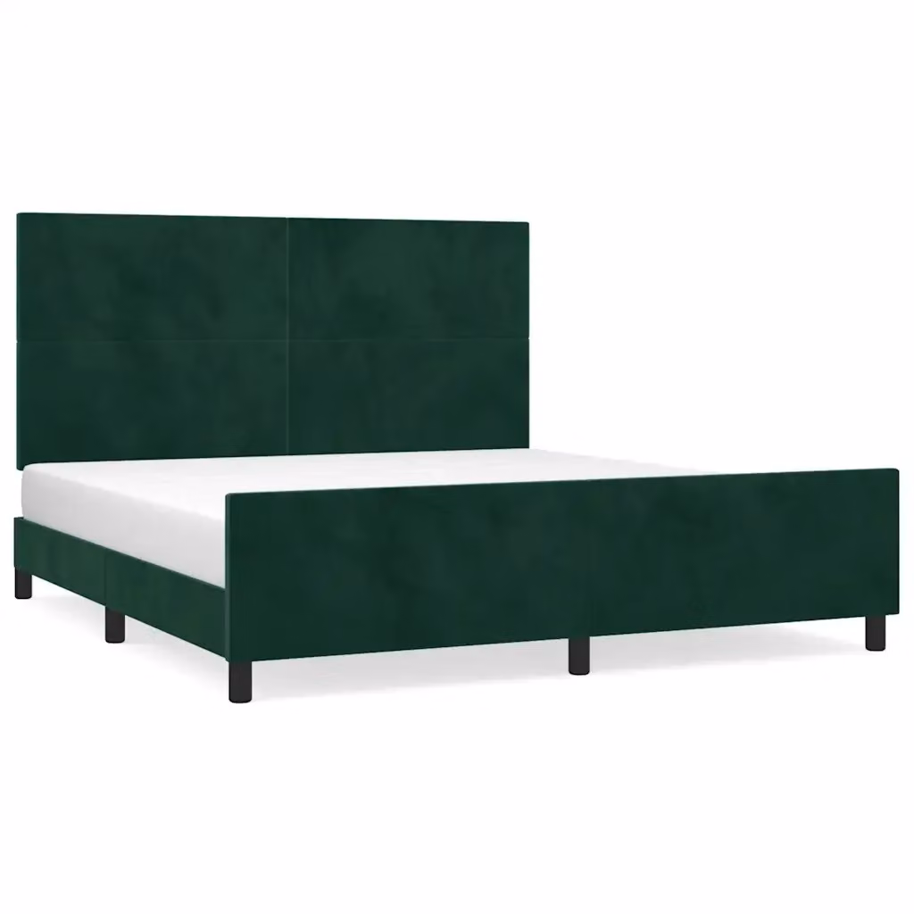 vidaXL Giroletto senza Materasso in Velluto Verde con Struttura in Legno L: 160 cm, P: 200 cm, H: 128 cm – 2